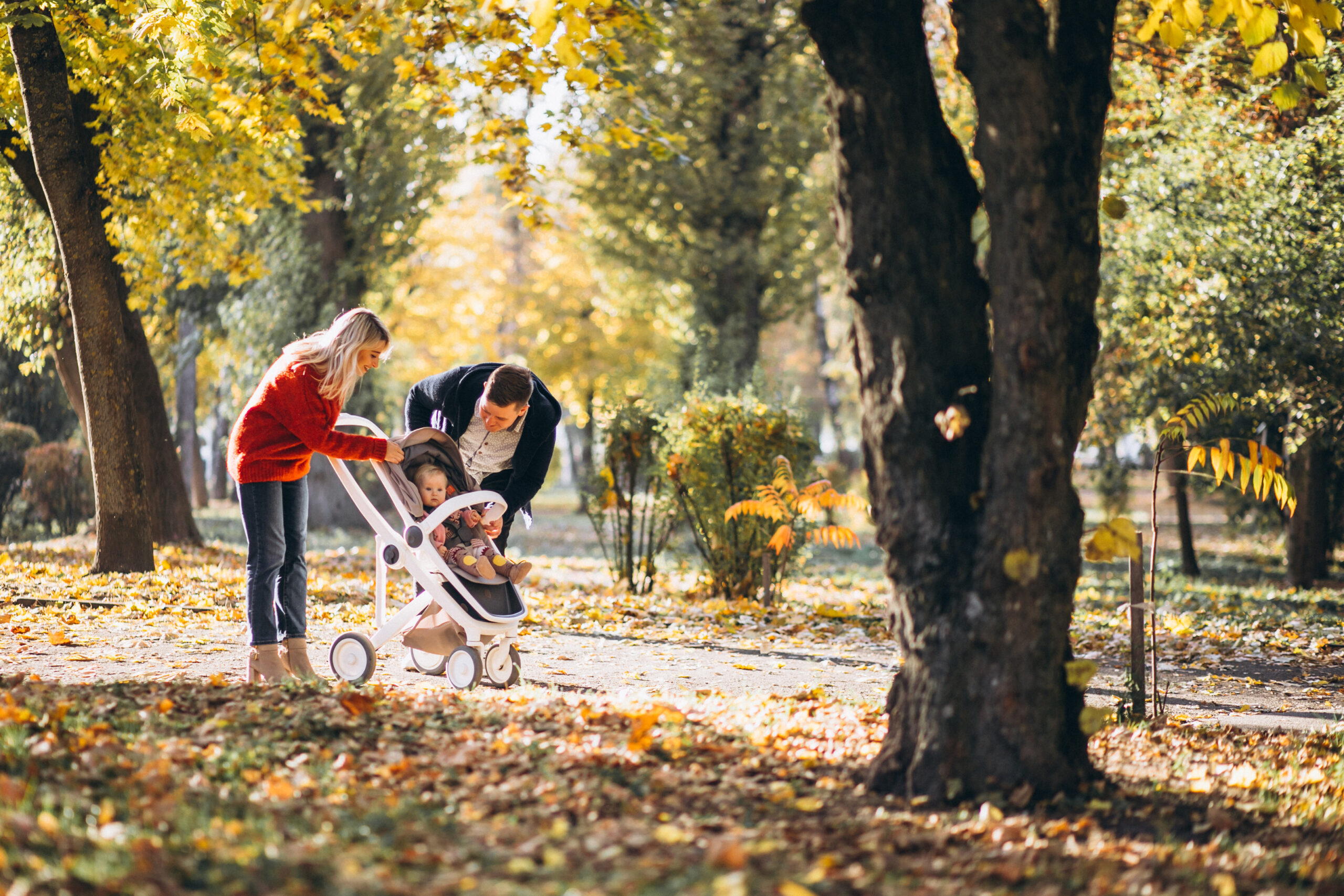 A family on a walk with a stroller across the Best place to live in Germany with family and children