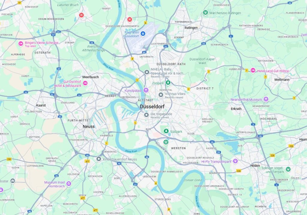 Map of Düsseldorf neighborhoods and surrounding areas – best Düsseldorf neighborhoods for families and kids

