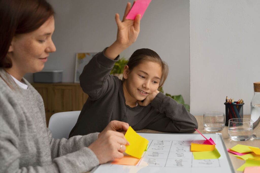 child and a teacher learning eanglish