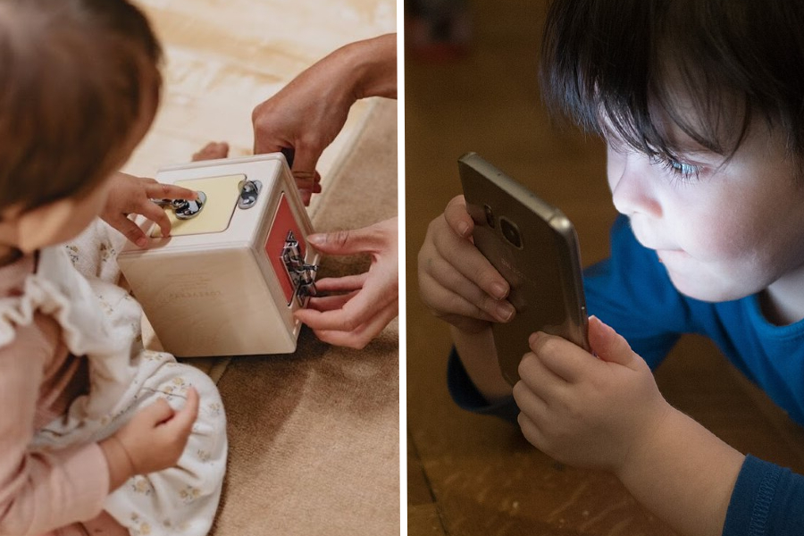 Comparison of child-focused play: Montessori toy vs touchscreen use — visualizing the Toys vs touchscreens debate