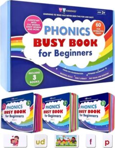 Colorful phonics busy book for beginners designed to support early literacy, phonics mastery, and reading readiness in Montessori reading and writing instruction.

